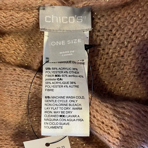 NWT  Chico's Cozy Cowlneck Poncho Mellow Rose with metallic Shimmer and … - Picture 8 of 9